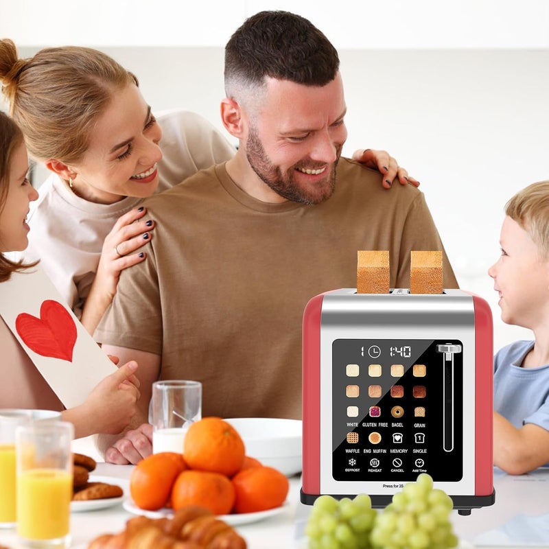 Clixane 2 Slice Toaster Touch Screen, Stainless Steel Toasters Digital Timer 2 Slot Toasters, 8 Shade Settings 6 Bread Types for Bagel, Cancel, Defrost (Red) - Image 2